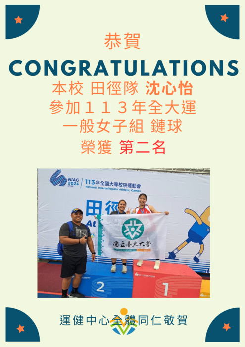 【運健中心】狂賀!!!113年全國大專校院運動會獲獎名單!!!圖片