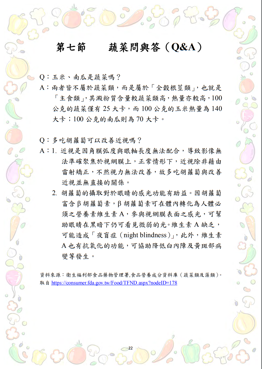 大專校院推動攝食足量蔬菜教學資源參考手冊圖片